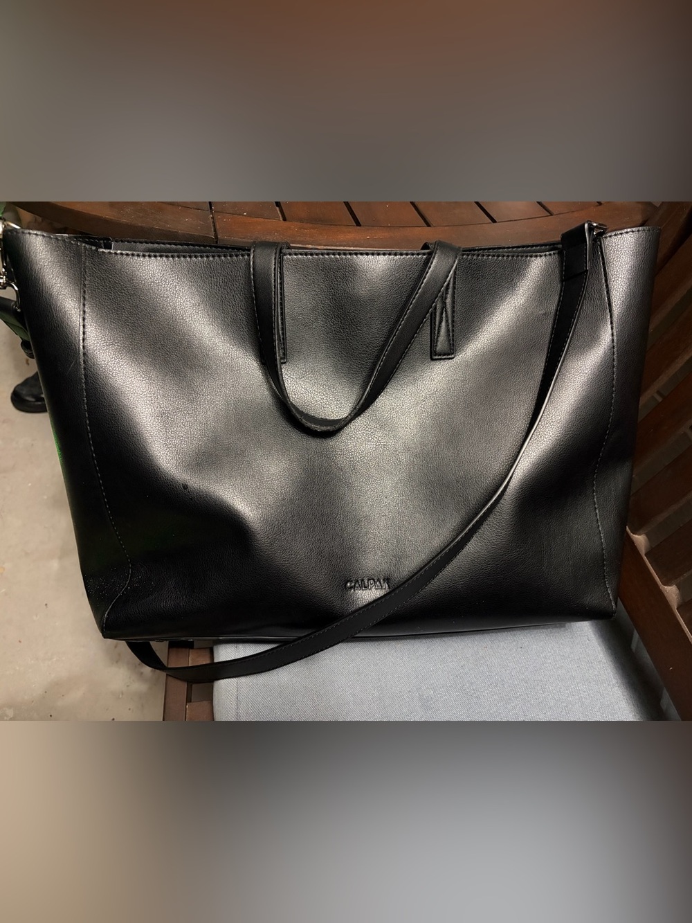 Calpak Black Leather Tote with Detachable Crossbody Strap